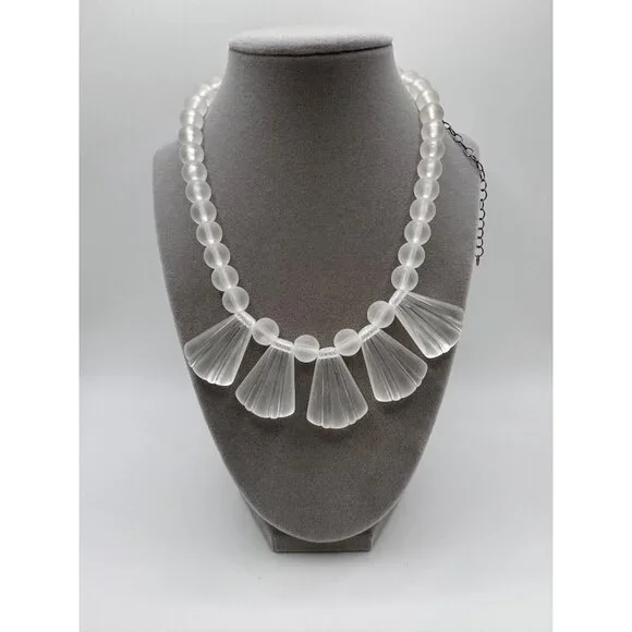Leetie Lovendale Clear Frosted Lucite Art Deco Collar Necklace | Statement - Picture 1 of 6